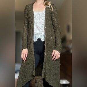 FREE PEOPLE XS long knit cardigan olive